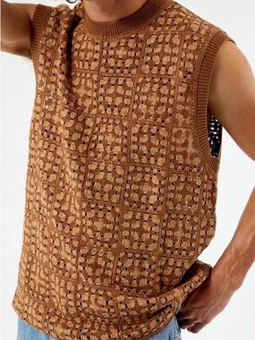 Pacsun Men's Brown Crochet Knit Vest size S